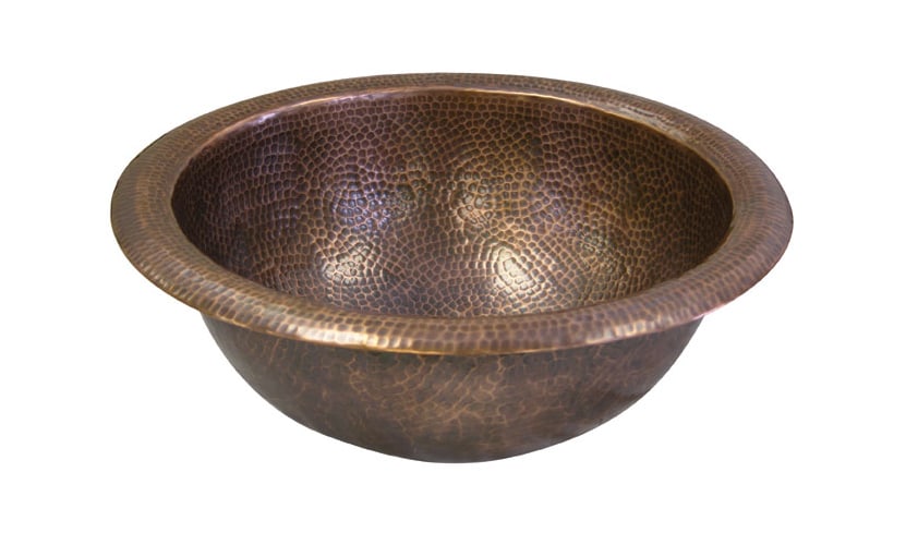Brass Elegans 96SRP-ANTQ Antique Copper Lavatory Sink 12 Round Hammered Copper Self-Rimming Bathroom Sink with 1-5/8 Drain Size