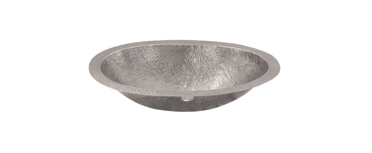 Brass Elegans 97FLP-PWT Pewter Lavatory Sink 21-1/4 Oval Hammered Copper Undermount Bathroom Sink with 1-5/8 Drain Size
