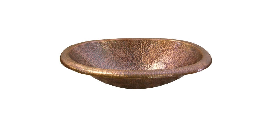 Brass Elegans 97SR-ANTQ Antique Copper Lavatory Sink 21-1/4 Oval Hammered Copper Self-Rimming Bathroom Sink with 1-5/8 Drain Size